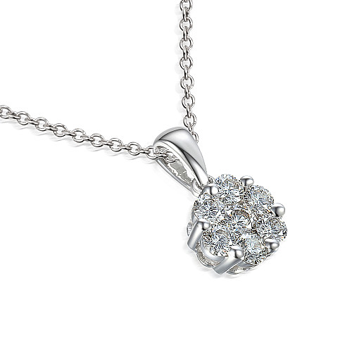Round Brilliant Cut Diamond Micro Set Cluster Pendant And Chain