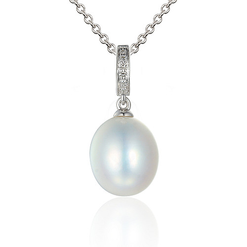 Micro Set Round Brilliant Cut Diamond And Pearl Drop Pendant And Chain