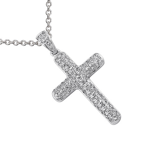 Micro Set Round Brilliant Cut Diamond Cross Pendant And Chain
