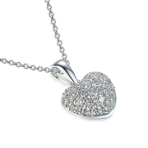 Micro Set Round Brilliant Cut Diamond Heart Shape Cluster Pendant And Chain