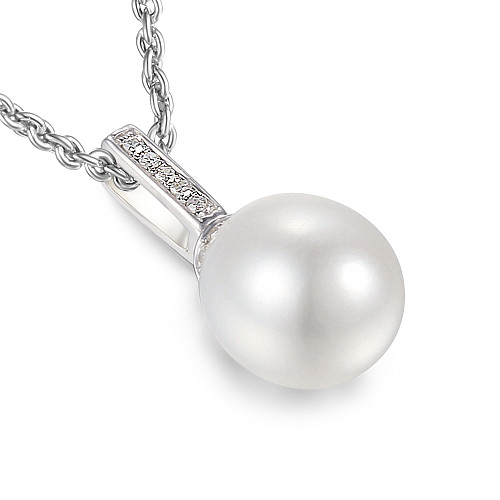 Micro Set Round Brilliant Cut Diamond And Pearl Drop Pendant And Chain