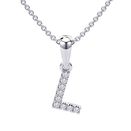 Round Brilliant Cut Diamond Micro Set Initial L Pendant