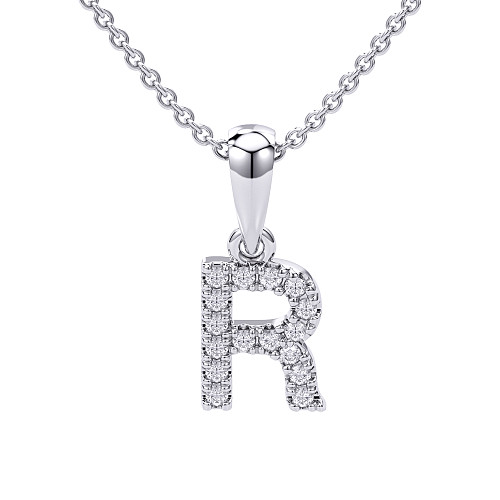 Round Brilliant Cut Diamond Micro Set Initial R Pendant