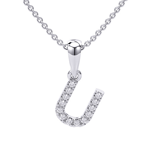 Round Brilliant Cut Diamond Micro Set Initial U Pendant