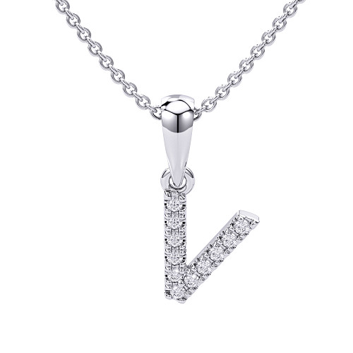 Round Brilliant Cut Diamond Micro Set Initial V Pendant