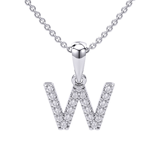 Round Brilliant Cut Diamond Micro Set Initial W Pendant