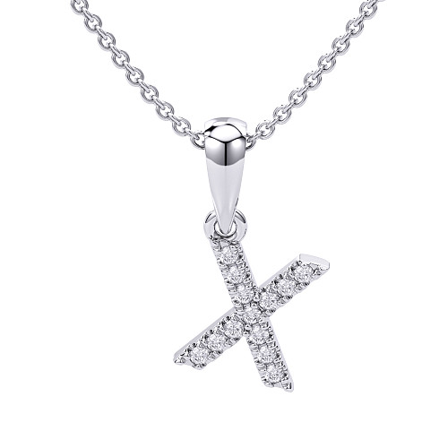 Round Brilliant Cut Diamond Micro Set Initial X Pendant