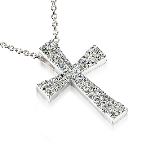 Micro Set Round Brilliant Cut Diamond Cross Pendant And Chain