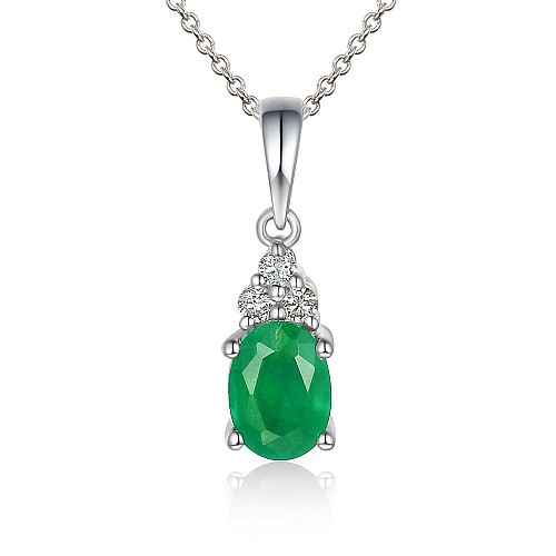 Claw Set Oval Cut Emerald And Diamond Trefoil Pendant And Chain