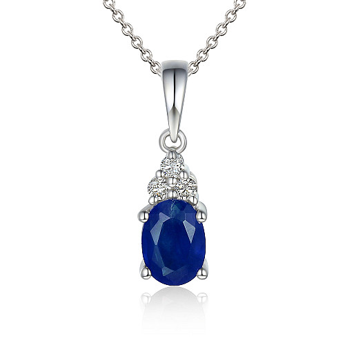 Claw Set Oval Cut Blue Sapphire And Diamond Trefoil Pendant And Chain