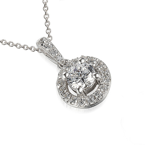 Claw Set Round Brilliant Cut Diamond With Micro Set Halo Pendant