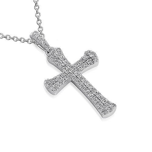 Cross Pendant & Chain with Encrusted Bale Set With Micro Set Round Brilliant Cut Diamonds
