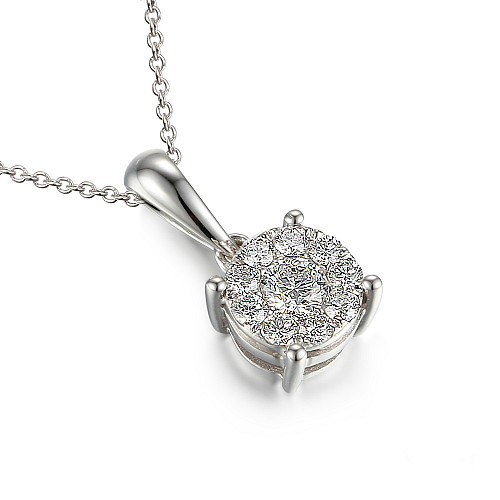 Round Brilliant Cut Diamond Micro Set Cluster Pendant And Chain