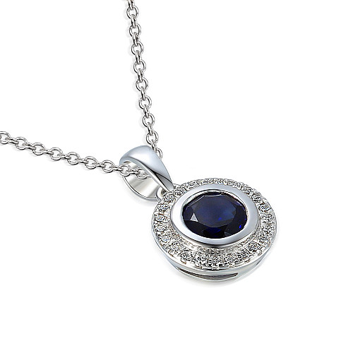 Rubover Set Round Brilliant Cut Blue Sapphire And Diamond Halo Earrings