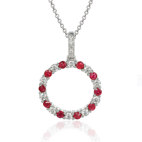 Micro Set Round Brilliant Cut Ruby & Diamond Circle Pendant