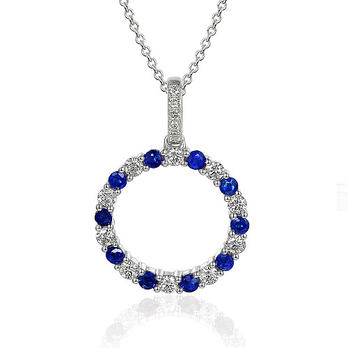 Micro Set Round Brilliant Cut Blue Sapphire & Diamond Circle Pendant