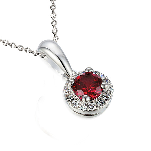 Claw Set Round Brilliant Cut Ruby & Micro Set Diamond Halo Pendant