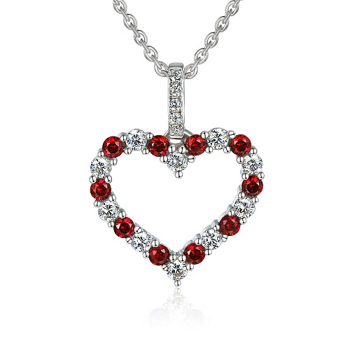 Claw Set Round Brilliant Cut Ruby And Diamond Heart Shape Pendant And Chain