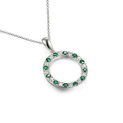Micro Set Round Brilliant Cut Emerald & Diamond Circle Pendant