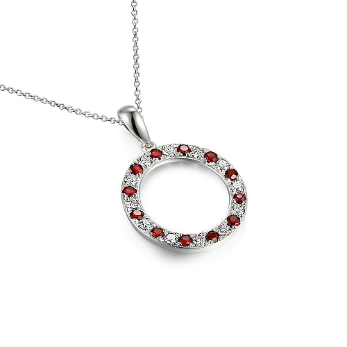 Micro Set Round Brilliant Cut Ruby & Diamond Circle Pendant