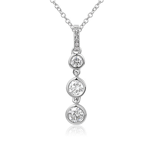 Rubover Set Round Diamond Bubble Drop Pendant + Chain