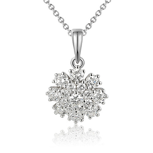 Micro Set Diamond Flower Cluster Pendant + Chain
