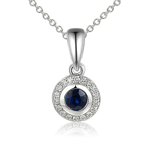 Claw Set Round Sapphire & Micro Set Round Diamond Halo Pendant