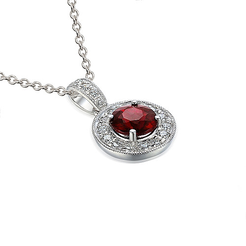 Claw Set Round Brilliant Cut Ruby & Micro Set Diamond Halo Pendant
