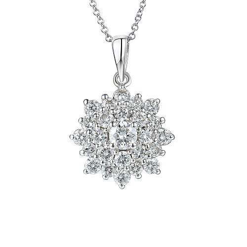 Round Brilliant Cut Claw Set Diamond Cluster Necklace