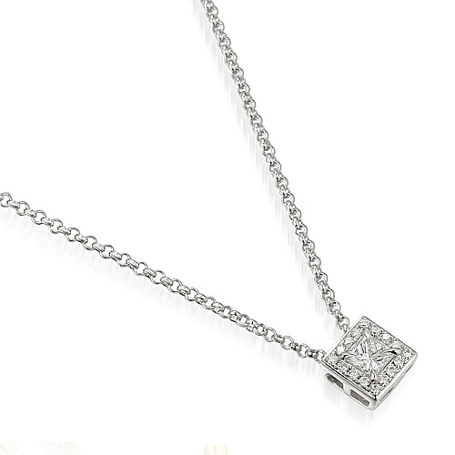 Princess Cut Diamond Centre With Micro Set Round Brilliant Cut Square Halo Pendant