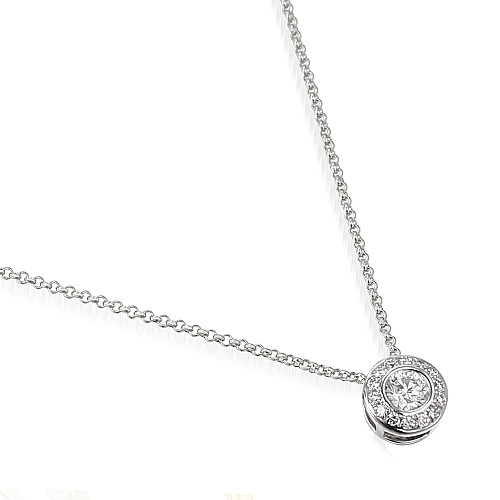 Round Brilliant Cut Rubover Set Diamond With Micro Set Halo Pendant