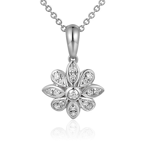 Rubover & Micro Set Diamond Flower Pendant + Chain