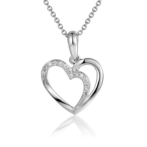 Heart Pendant With Pave Diamond Detail + Chain