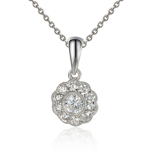 Round Brilliant Cut Diamond Milgrain Cluster Pendant