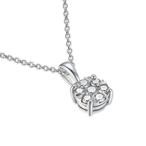 Round Brilliant Cut Diamond Claw Set Cluster Pendant And Chain