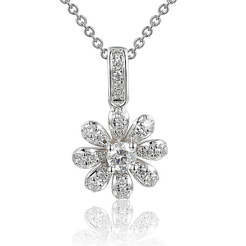 Micro Set Diamond Daisy Flower Pendant & Diamond Bail + Chain