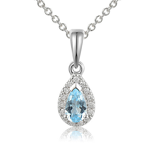 Claw Set Pear Cut Aquamarine & Micro Set Round Diamond Halo Pendant