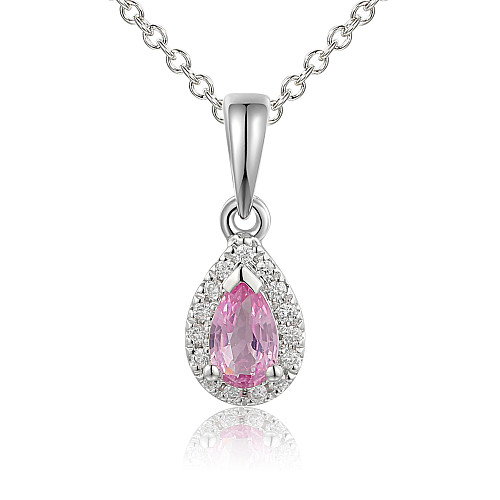 Claw Set Pear Cut Pink Sapphire & Micro Set Round Diamond Halo Pendant