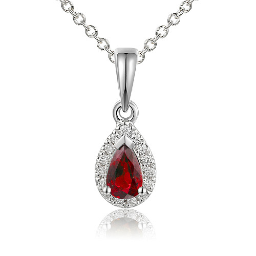 Claw Set Pear Cut Ruby & Micro Set Round Diamond Halo Pendant