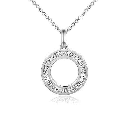 Round Brilliant Cut Micro Set Diamond Circle Pendant and Chain