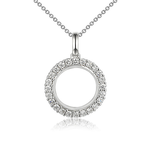 Round Brilliant Cut Micro Set Diamond Circle Pendant and Chain