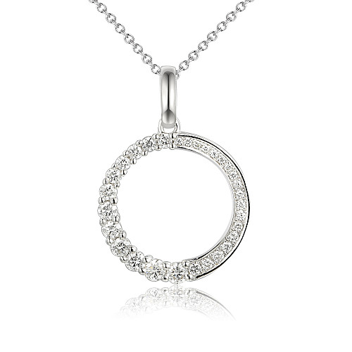 Round Brilliant Cut Micro Set Diamond Circle Pendant and Chain