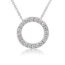 Round Brilliant Cut Micro Set Diamond Circle Pendant and Chain