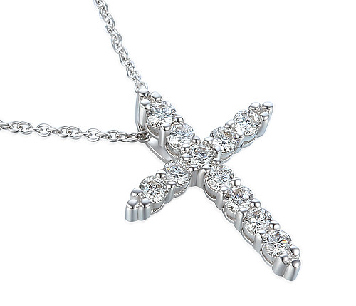 Trefoil Micro Set Diamond Cross Pendant + Chain