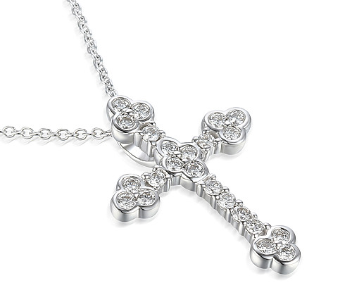 Rubover Set Diamond Cross Pendant + Chain