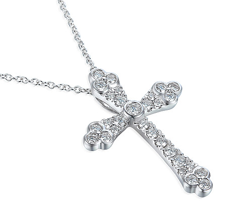 Rubover Set Diamond Cross Pendant + Chain