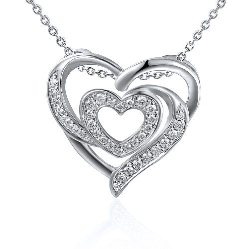 Round Brilliant Cut Diamond Micro Set Heart Shape Twist Necklace