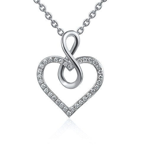 Round Brilliant Cut Diamond Micro Set Heart Shape Twist Necklace