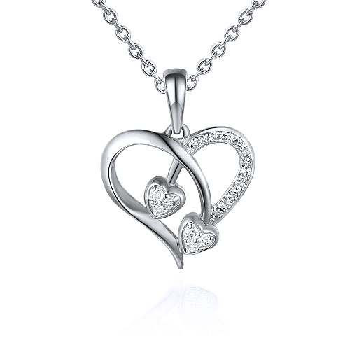 Round Brilliant Cut Diamond Micro Set Heart Shape With Rubover Set Diamond Hearts Necklace