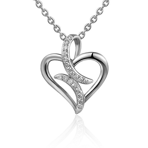 Round Brilliant Cut Diamond Micro Set Heart Shape Infinity Necklace